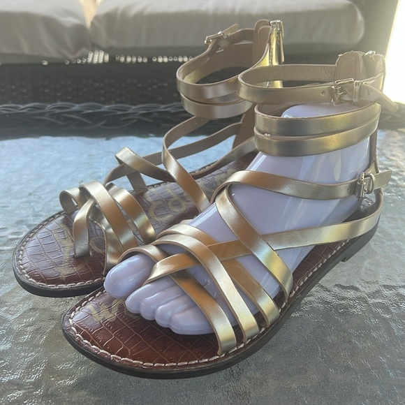 Sam Edelman Ganesa Gladiator Sandals Gold Strappy Flat Leather Women’s 8.5 - Picture 4 of 11